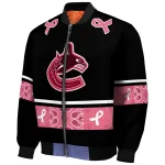 vancouver canucks pink ribbon black pink bomber jacket best selling