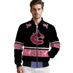 vancouver canucks pink ribbon black pink bomber jacket best selling