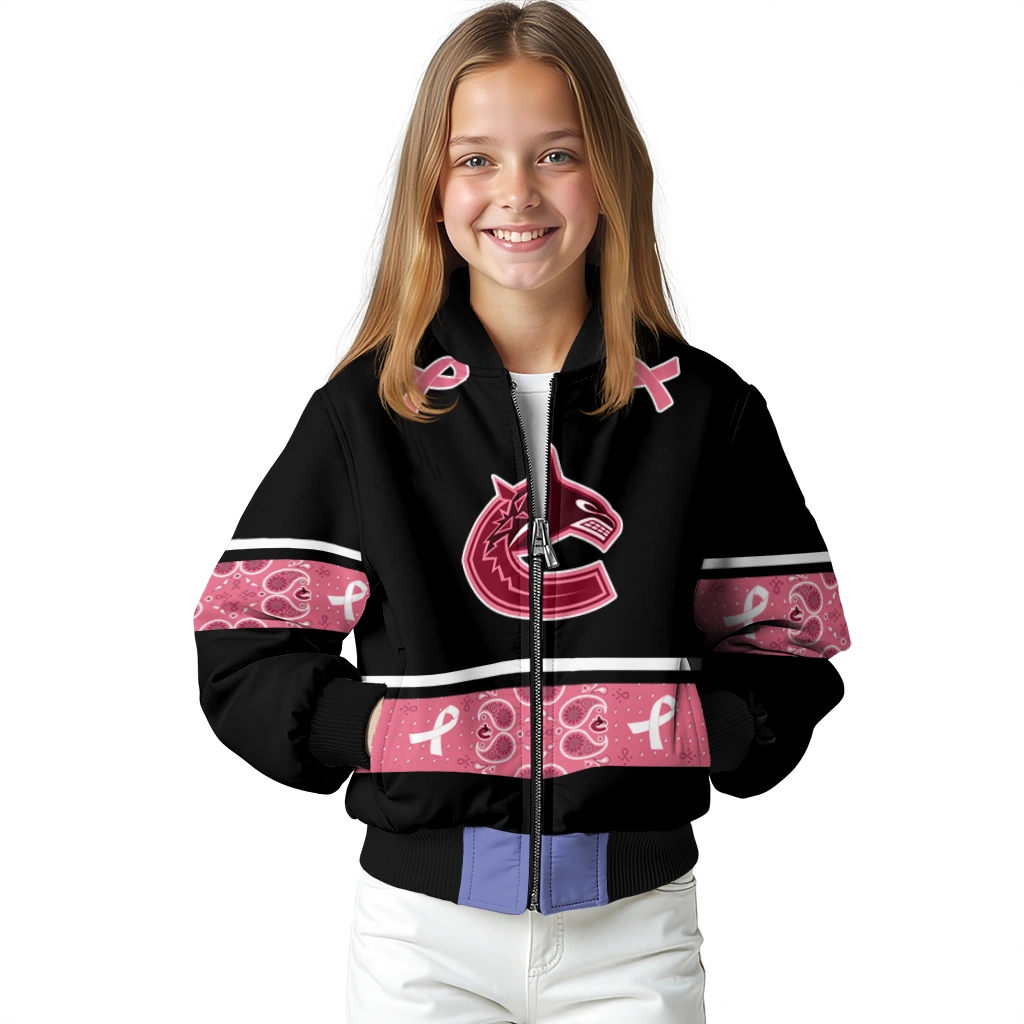 vancouver canucks pink ribbon black pink bomber jacket top rated vancouver canucks pink ribbon black pink bomber jacket top rated