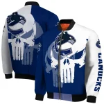vancouver canucks skull outline blue white bomber jacket best selling