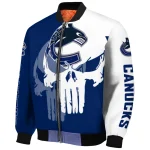 vancouver canucks skull outline blue white bomber jacket best selling