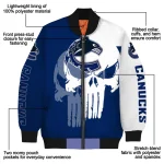 vancouver canucks skull outline blue white bomber jacket best selling