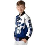 vancouver canucks skull outline blue white bomber jacket best selling