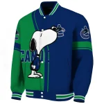 vancouver canucks snoopy attitude blue varsity jacket best selling