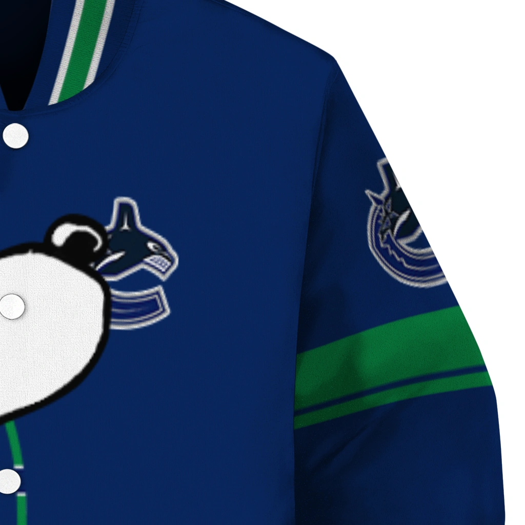 vancouver canucks snoopy attitude blue varsity jacket premium grade vancouver canucks snoopy attitude blue varsity jacket premium grade