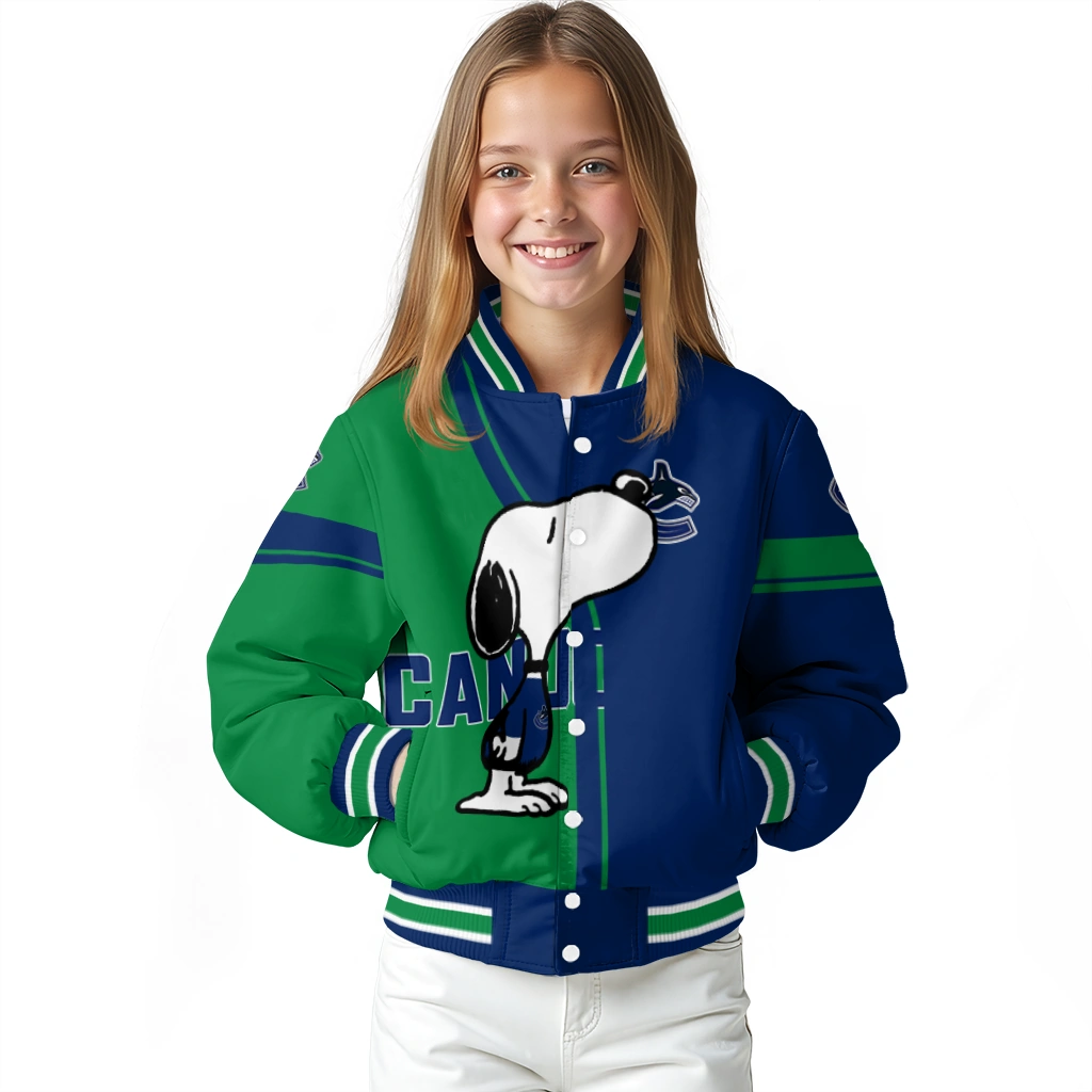 vancouver canucks snoopy attitude blue varsity jacket top rated vancouver canucks snoopy attitude blue varsity jacket top rated