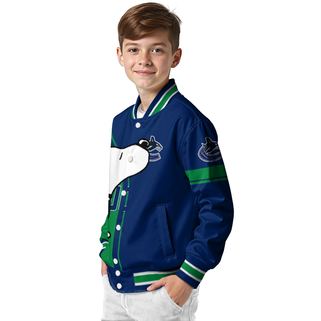 vancouver canucks snoopy attitude blue varsity jacket trendy vancouver canucks snoopy attitude blue varsity jacket trendy