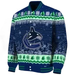 vancouver canucks snowy pines blue varsity jacket best selling