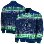 vancouver canucks snowy pines blue varsity jacket best selling