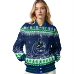 vancouver canucks snowy pines blue varsity jacket best selling