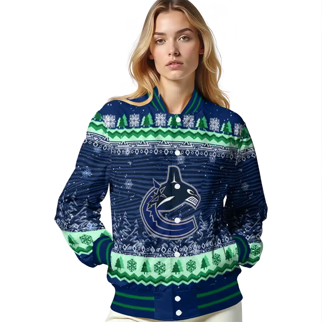 vancouver canucks snowy pines blue varsity jacket latest model vancouver canucks snowy pines blue varsity jacket latest model