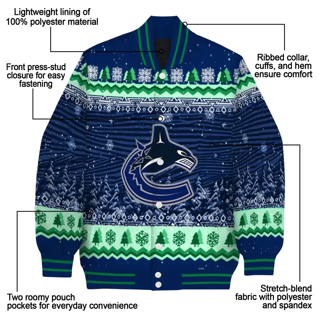 vancouver canucks snowy pines blue varsity jacket new arrival vancouver canucks snowy pines blue varsity jacket new arrival