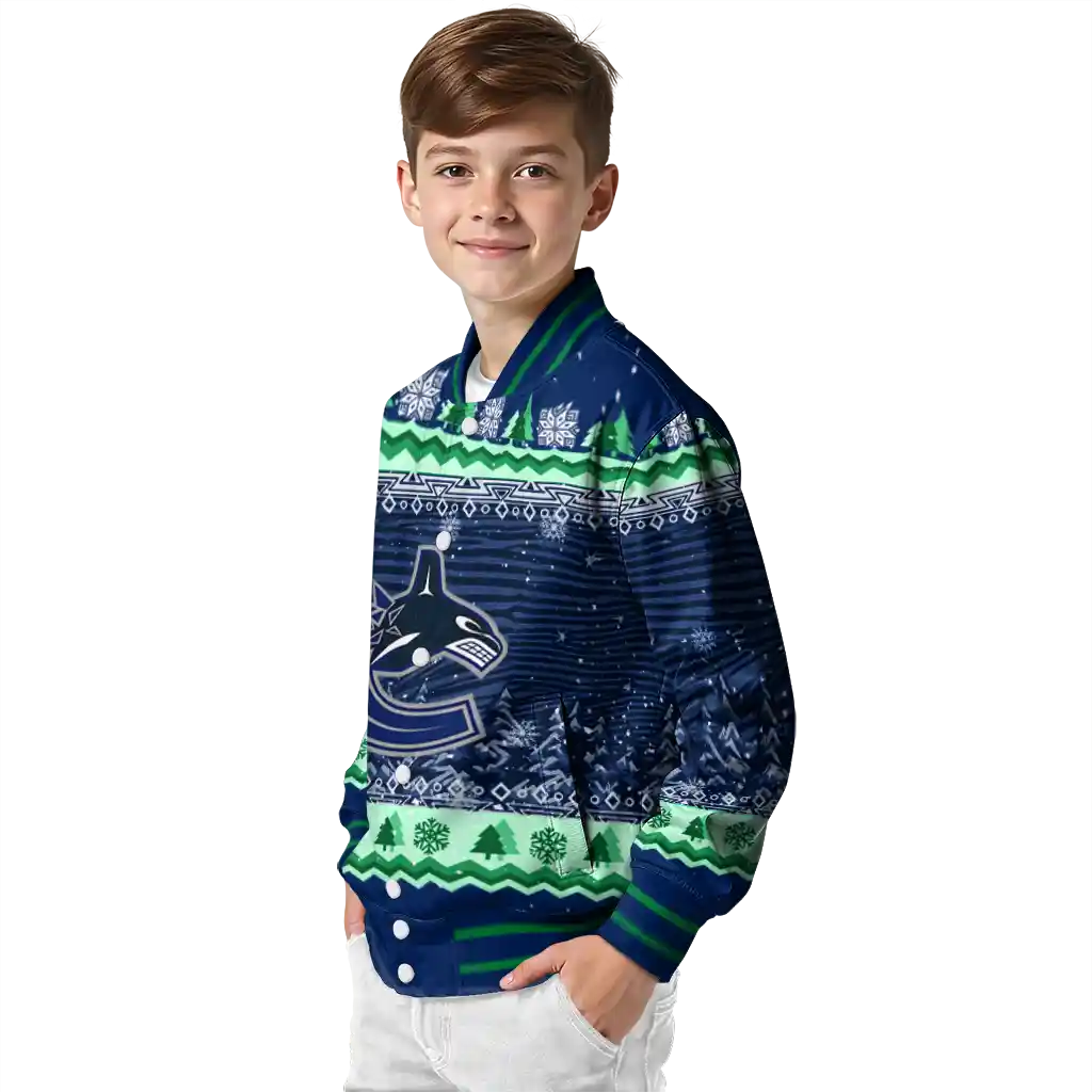 vancouver canucks snowy pines blue varsity jacket trendy vancouver canucks snowy pines blue varsity jacket trendy