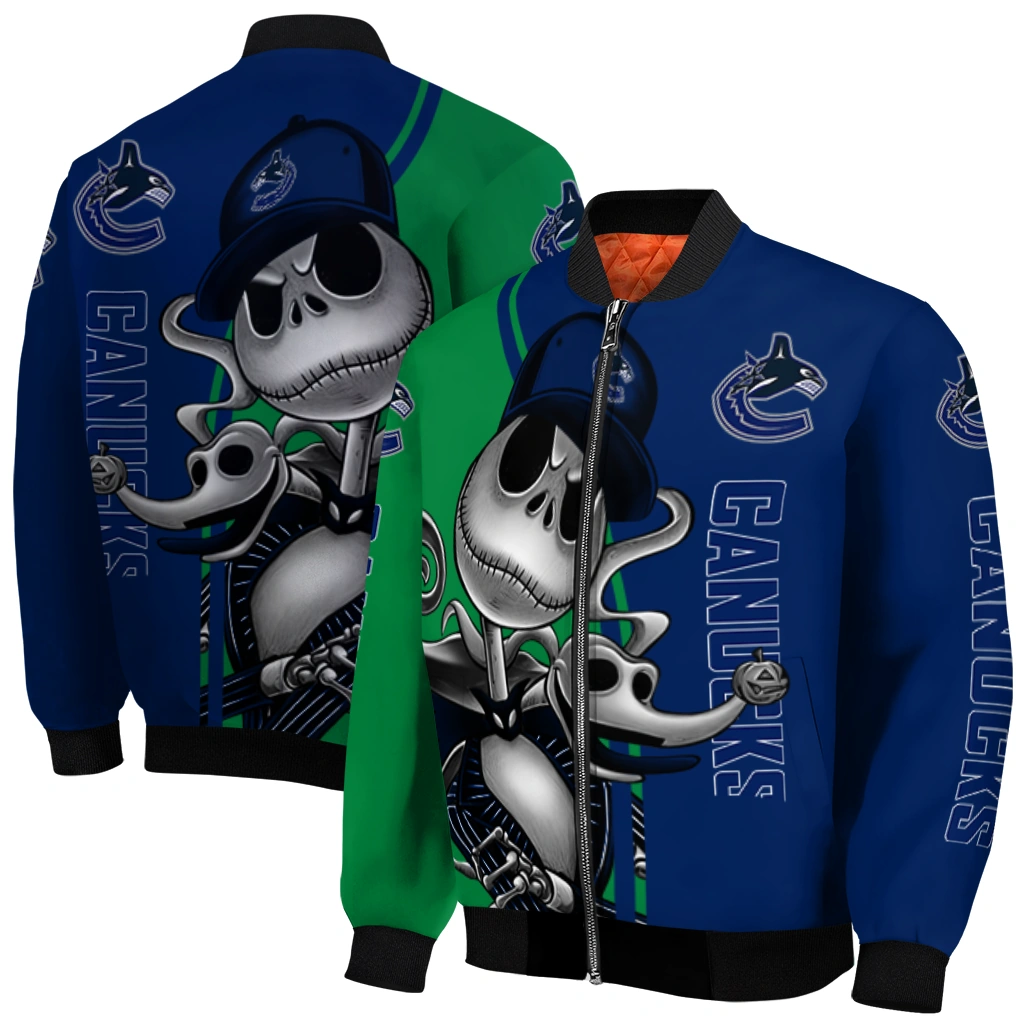 vancouver canucks spooky grin blue bomber jacket best selling vancouver canucks spooky grin blue bomber jacket best selling