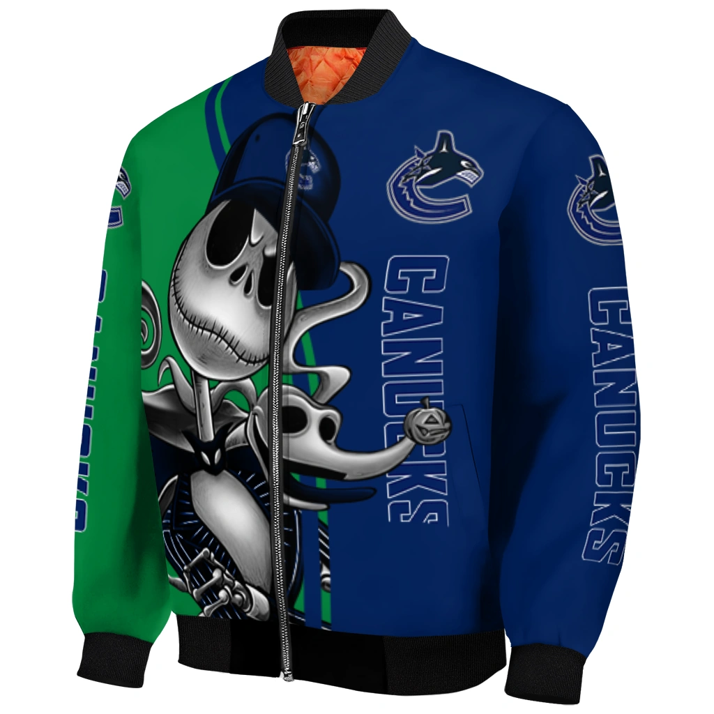 vancouver canucks spooky grin blue bomber jacket fashion forward vancouver canucks spooky grin blue bomber jacket fashion forward