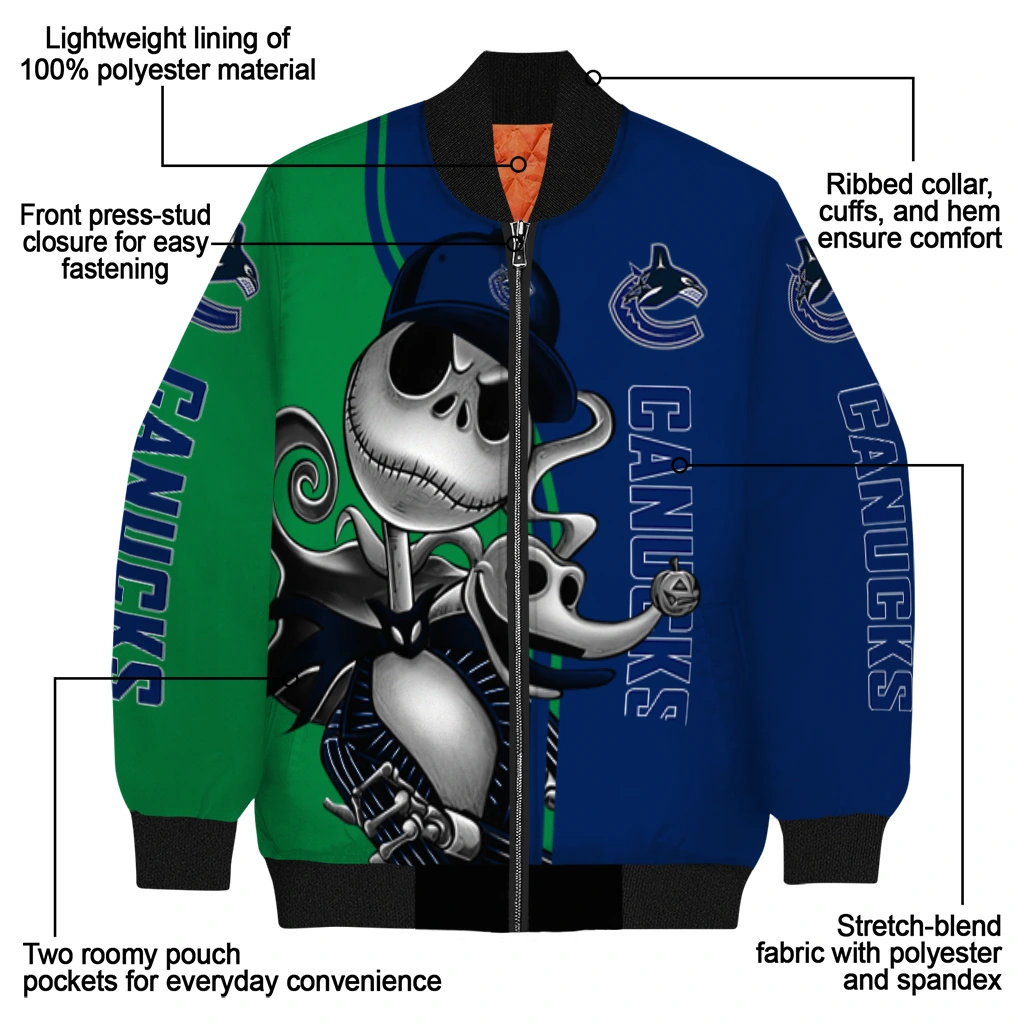 vancouver canucks spooky grin blue bomber jacket new arrival vancouver canucks spooky grin blue bomber jacket new arrival