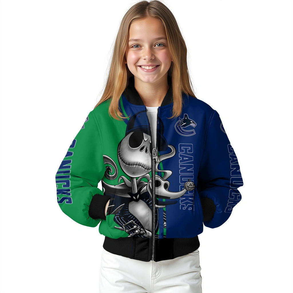 vancouver canucks spooky grin blue bomber jacket top rated vancouver canucks spooky grin blue bomber jacket top rated
