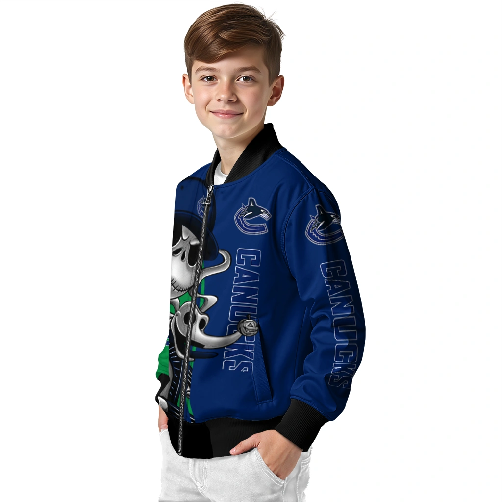 vancouver canucks spooky grin blue bomber jacket trendy vancouver canucks spooky grin blue bomber jacket trendy