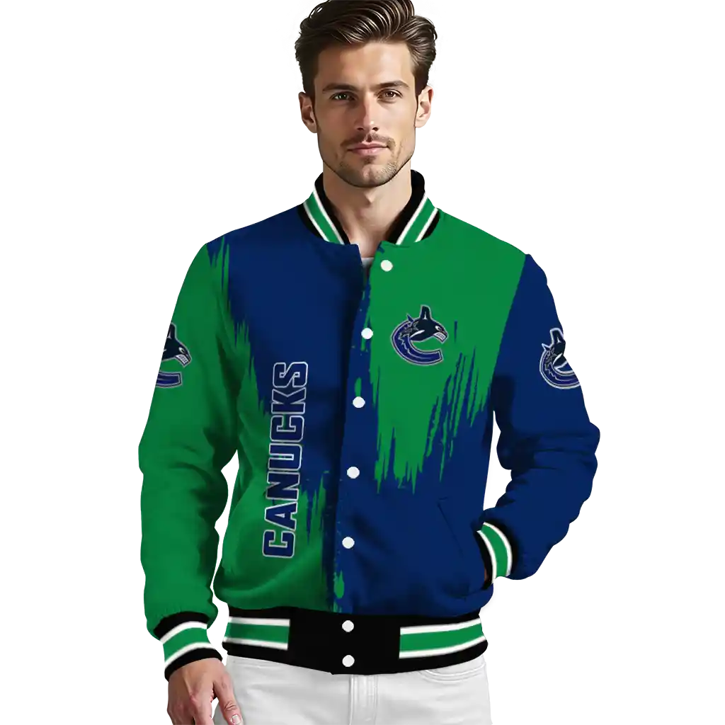 vancouver canucks urban mark blue varsity jacket high quality vancouver canucks urban mark blue varsity jacket high quality