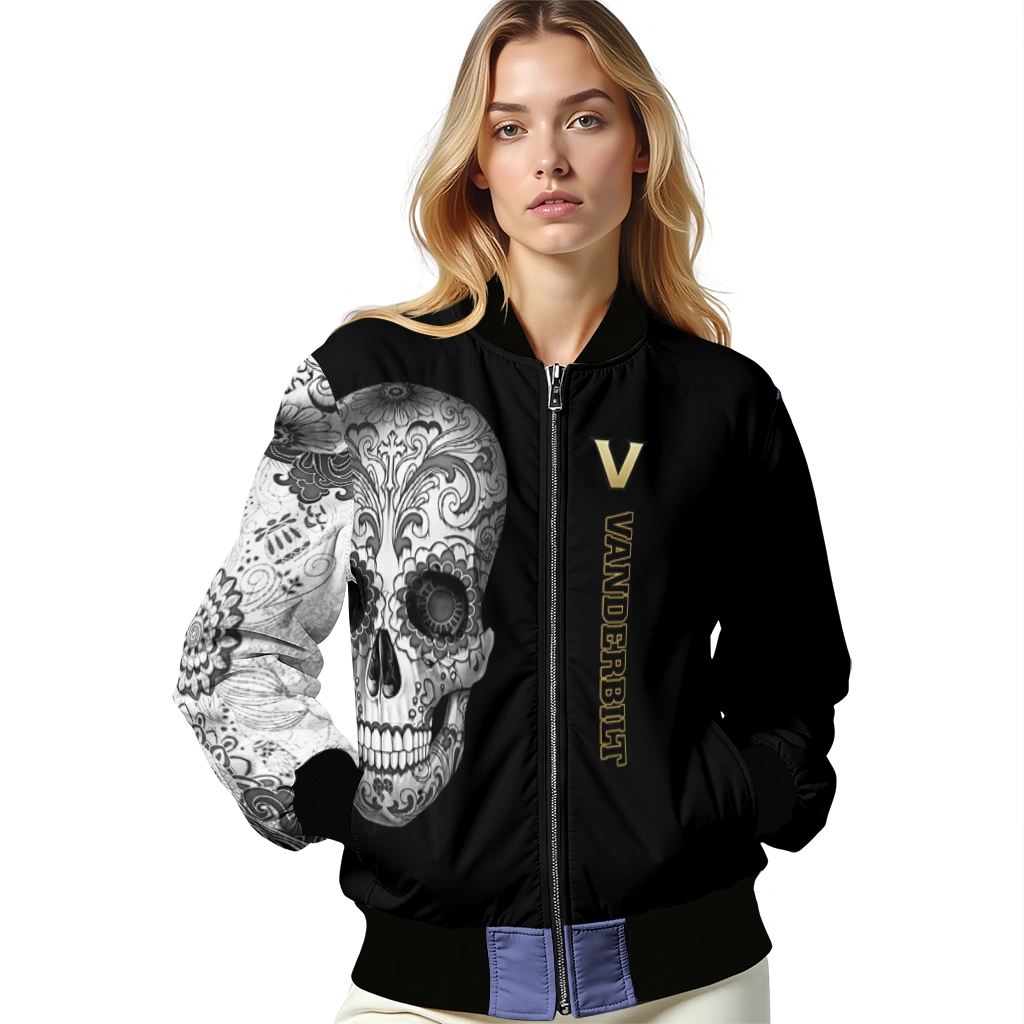 vanderbilt commodores intricate skull black bomber jacket latest model vanderbilt commodores intricate skull black bomber jacket latest model