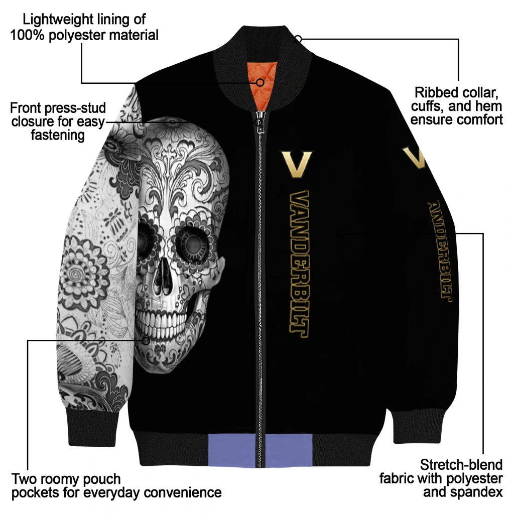 vanderbilt commodores intricate skull black bomber jacket new arrival vanderbilt commodores intricate skull black bomber jacket new arrival