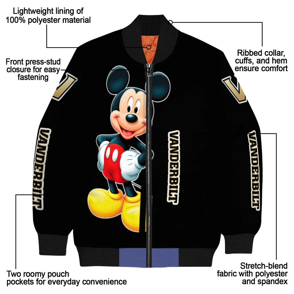 vanderbilt commodores mickey mouse black bomber jacket new arrival vanderbilt commodores mickey mouse black bomber jacket new arrival