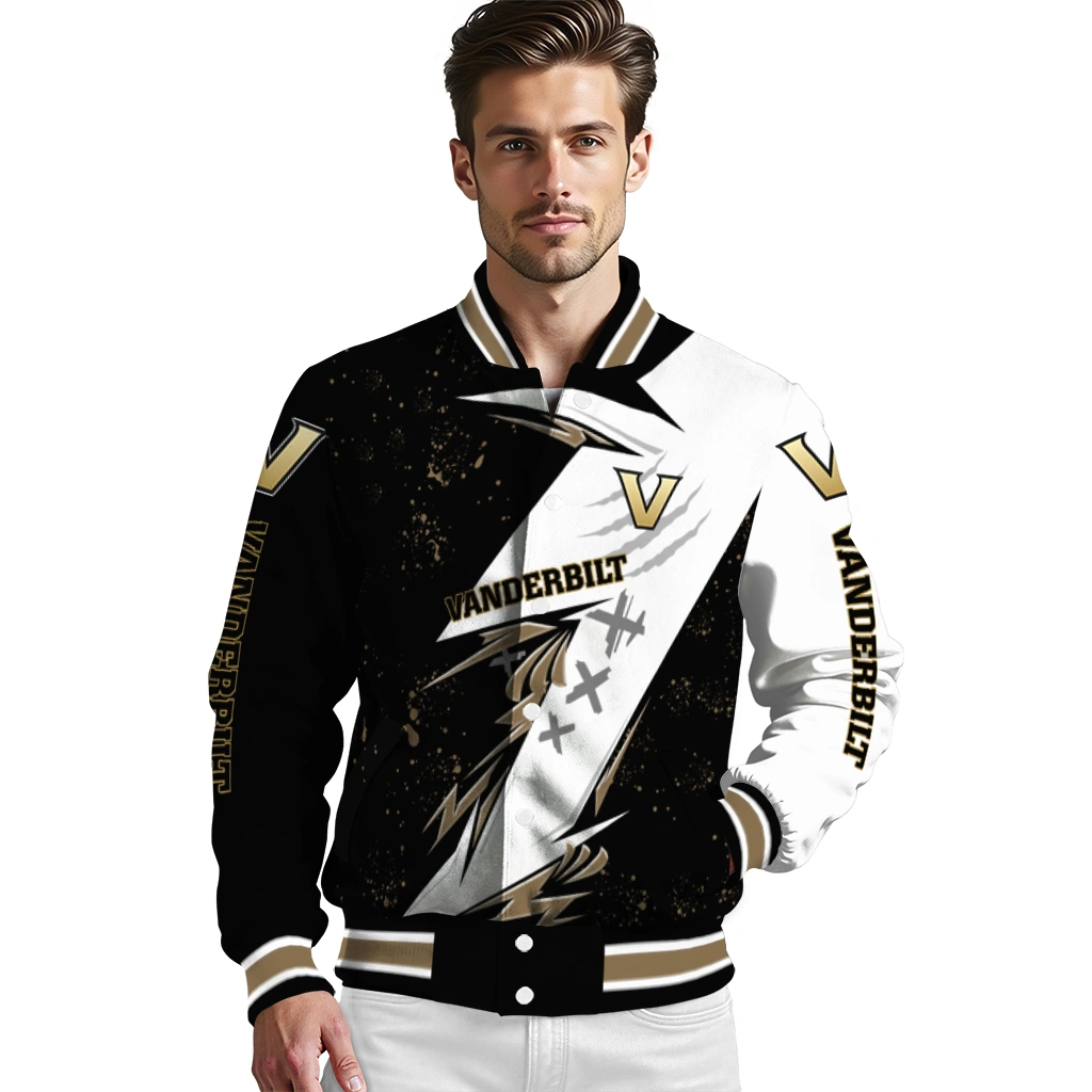vanderbilt commodores ripped bolt black white varsity jacket high quality vanderbilt commodores ripped bolt black white varsity jacket high quality