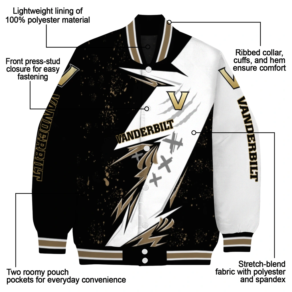 vanderbilt commodores ripped bolt black white varsity jacket new arrival vanderbilt commodores ripped bolt black white varsity jacket new arrival