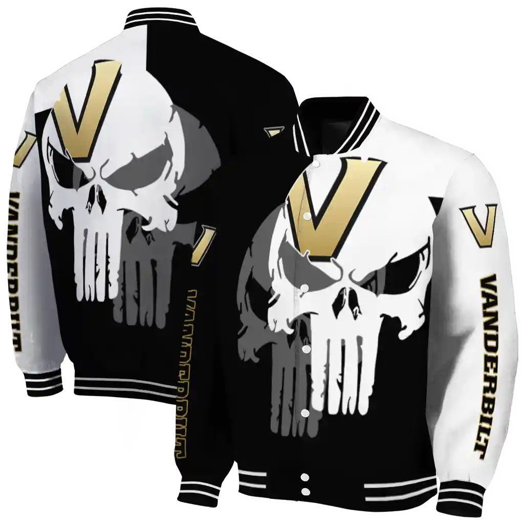 vanderbilt commodores skull outline black white varsity jacket fashion forward vanderbilt commodores skull outline black white varsity jacket fashion forward