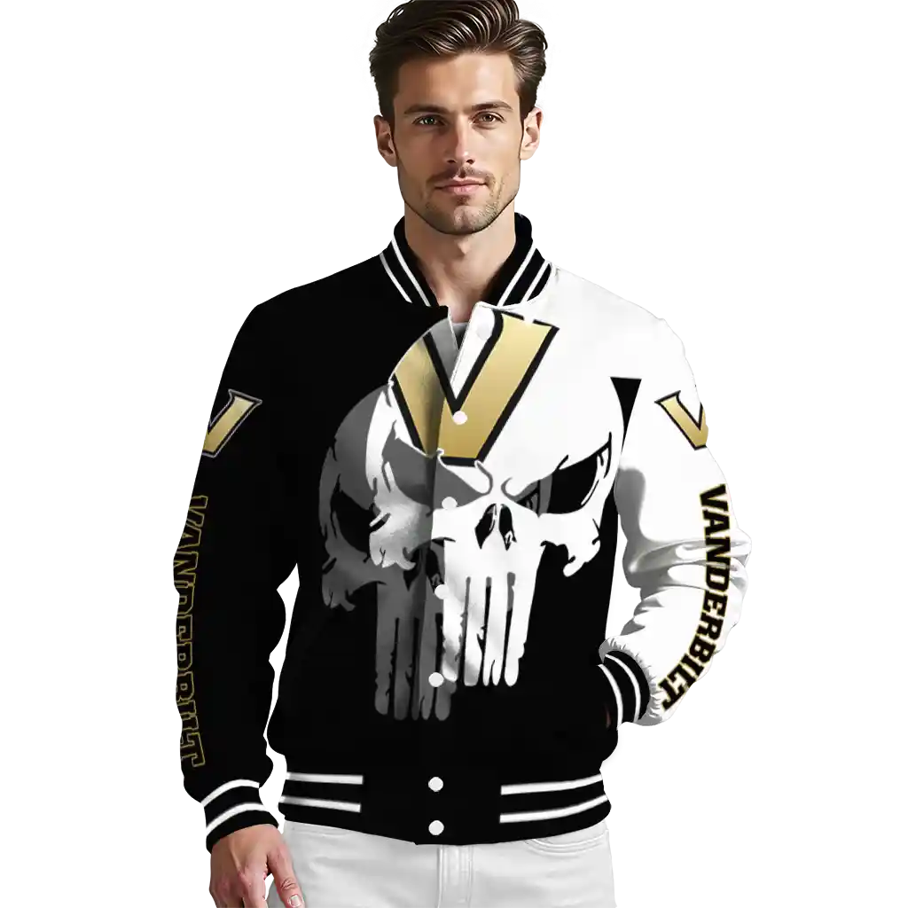 vanderbilt commodores skull outline black white varsity jacket high quality vanderbilt commodores skull outline black white varsity jacket high quality