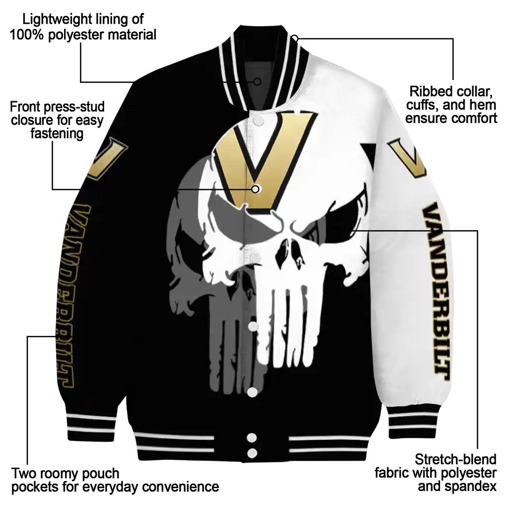 vanderbilt commodores skull outline black white varsity jacket new arrival vanderbilt commodores skull outline black white varsity jacket new arrival