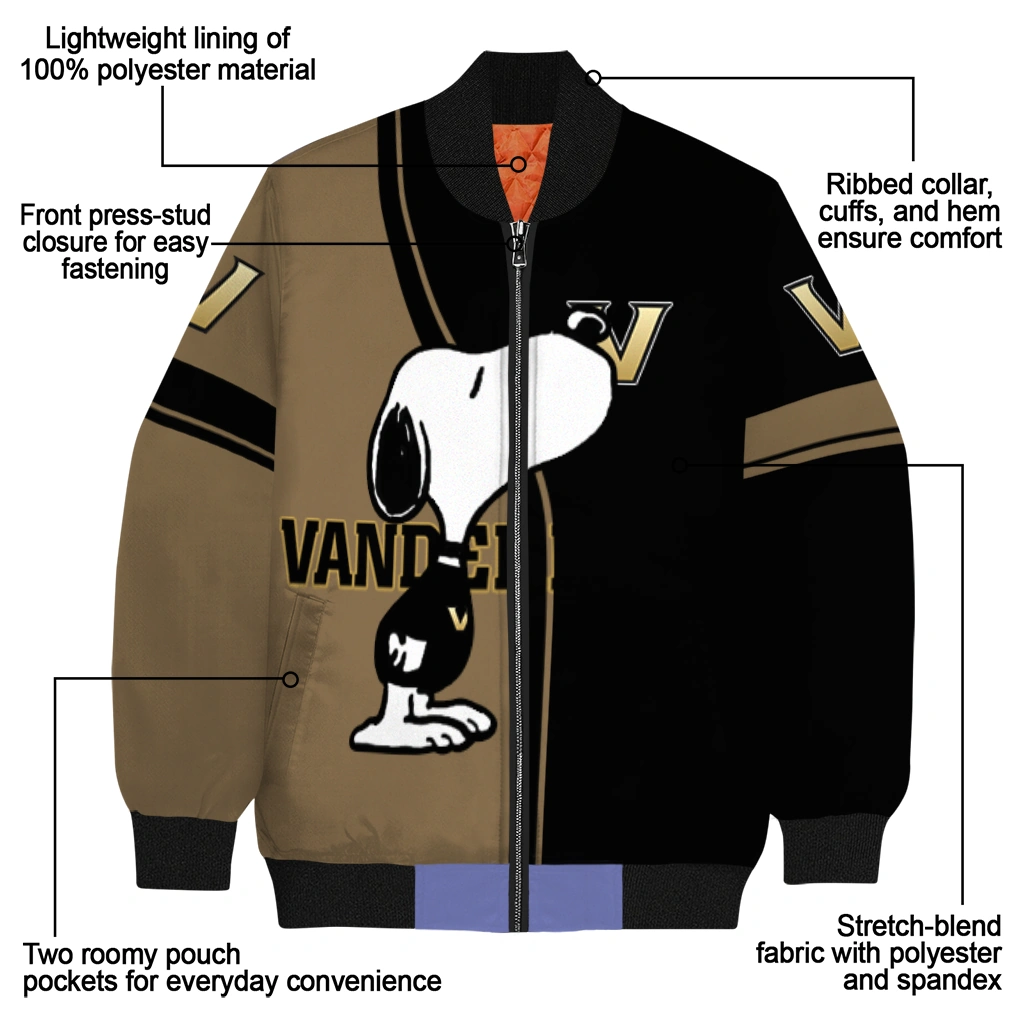 vanderbilt commodores snoopy attitude black bomber jacket new arrival vanderbilt commodores snoopy attitude black bomber jacket new arrival