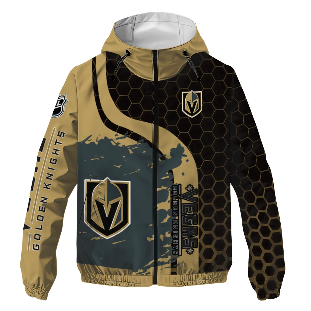 vegas golden knights hex grid texture tan black windbreaker jacket best selling vegas golden knights hex grid texture tan black windbreaker jacket best selling