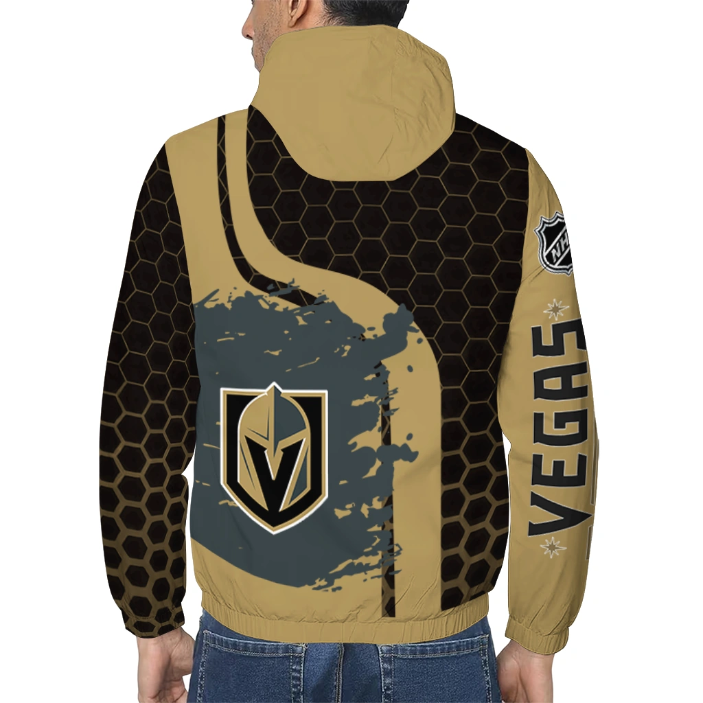 vegas golden knights hex grid texture tan black windbreaker jacket trendy vegas golden knights hex grid texture tan black windbreaker jacket trendy