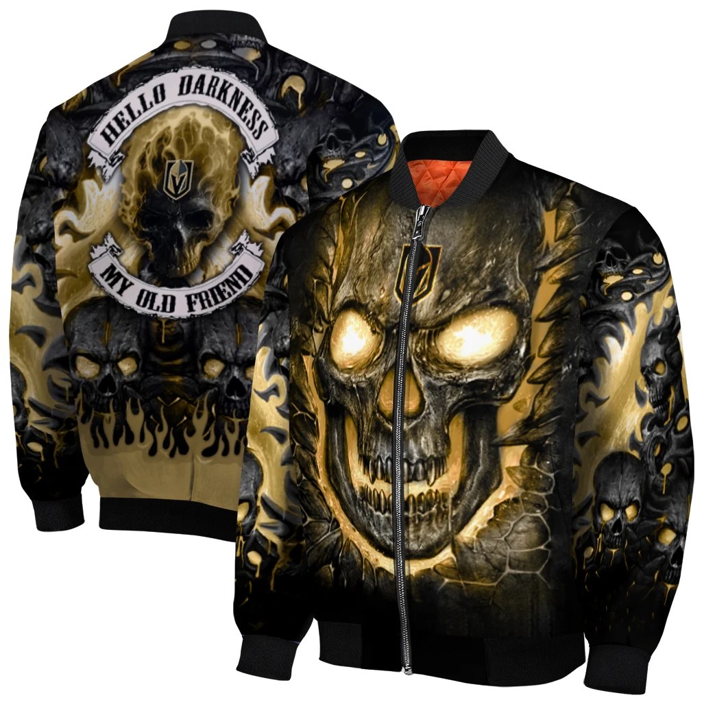 vegas golden knights inferno skull tan black bomber jacket best selling vegas golden knights inferno skull tan black bomber jacket best selling