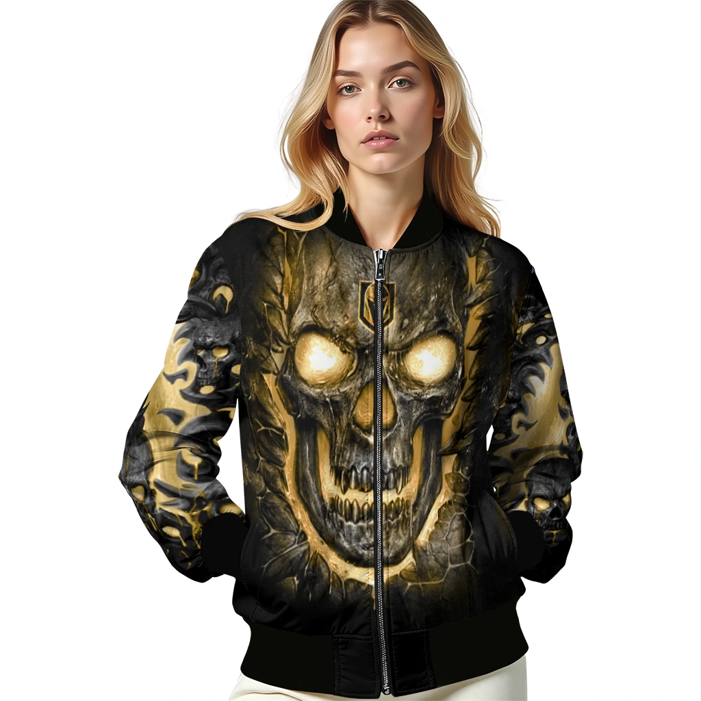 vegas golden knights inferno skull tan black bomber jacket latest model vegas golden knights inferno skull tan black bomber jacket latest model