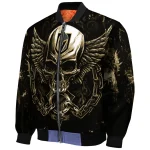 vegas golden knights skull bite tan black bomber jacket best selling
