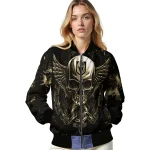 vegas golden knights skull bite tan black bomber jacket best selling