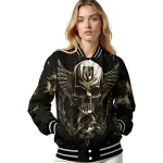 vegas golden knights skull bite tan black varsity jacket best selling