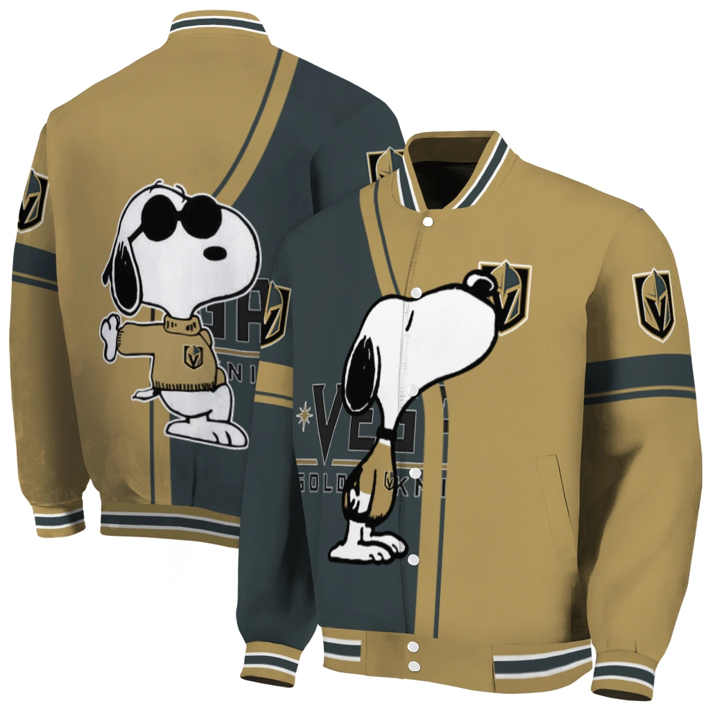 vegas golden knights snoopy attitude tan varsity jacket fashion forward vegas golden knights snoopy attitude tan varsity jacket fashion forward