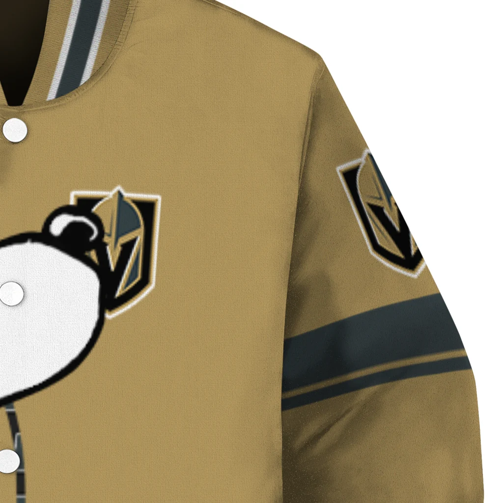 vegas golden knights snoopy attitude tan varsity jacket premium grade vegas golden knights snoopy attitude tan varsity jacket premium grade