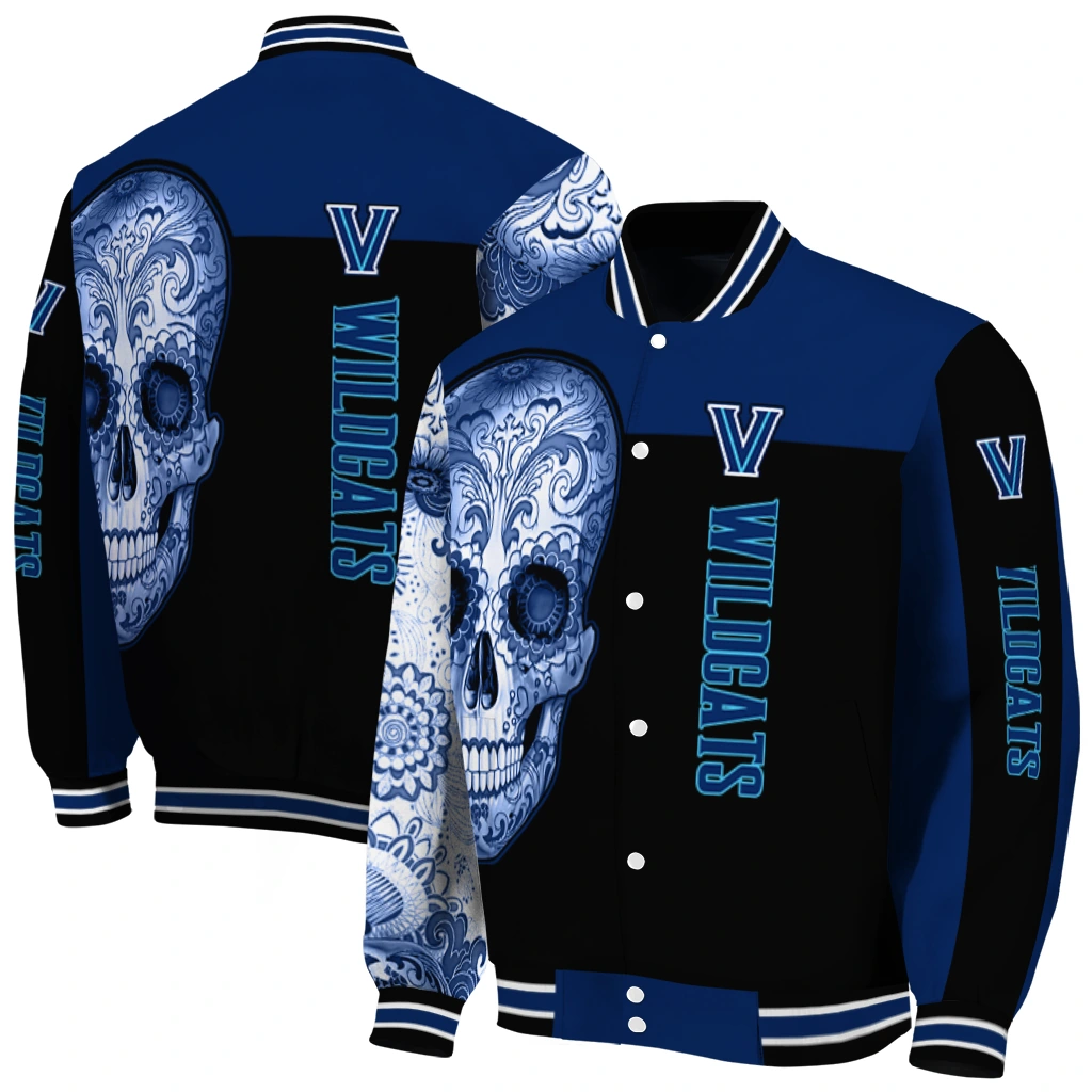 villanova wildcats intricate skull navy black varsity jacket fashion forward villanova wildcats intricate skull navy black varsity jacket fashion forward