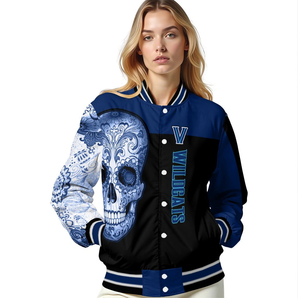 villanova wildcats intricate skull navy black varsity jacket latest model villanova wildcats intricate skull navy black varsity jacket latest model