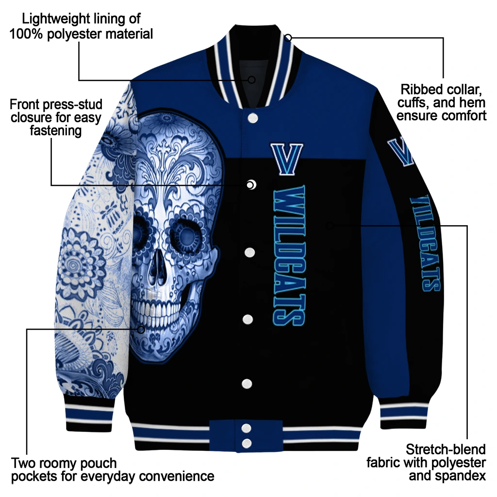 villanova wildcats intricate skull navy black varsity jacket new arrival villanova wildcats intricate skull navy black varsity jacket new arrival