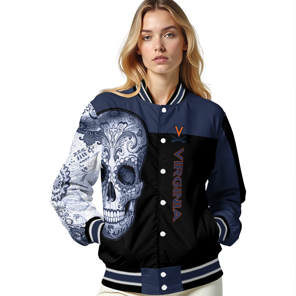 virginia cavaliers intricate skull blue black varsity jacket latest model virginia cavaliers intricate skull blue black varsity jacket latest model