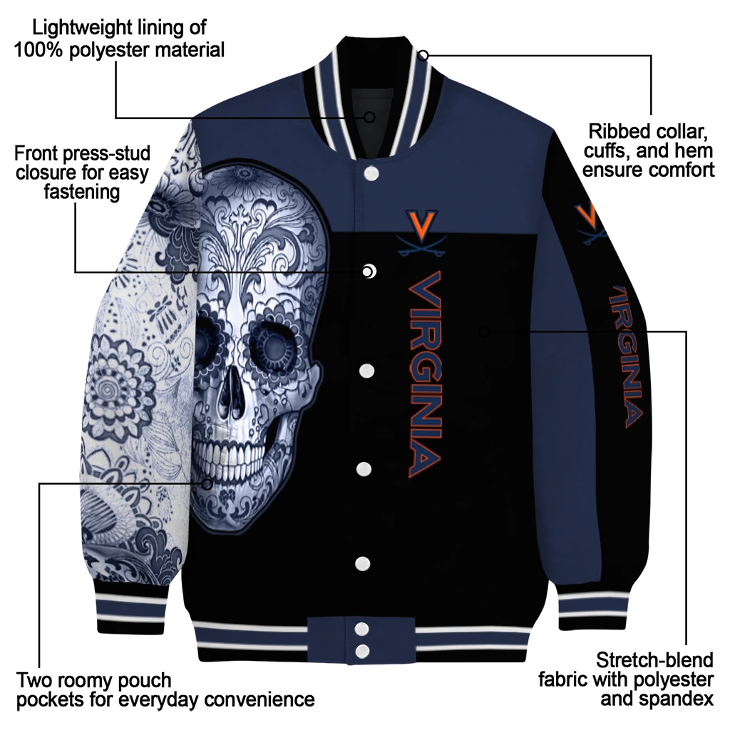 virginia cavaliers intricate skull blue black varsity jacket new arrival virginia cavaliers intricate skull blue black varsity jacket new arrival