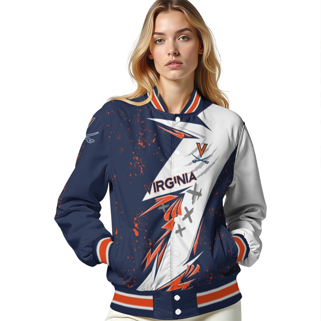 virginia cavaliers ripped bolt blue white varsity jacket latest model virginia cavaliers ripped bolt blue white varsity jacket latest model