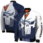 virginia cavaliers skull outline blue white bomber jacket best selling
