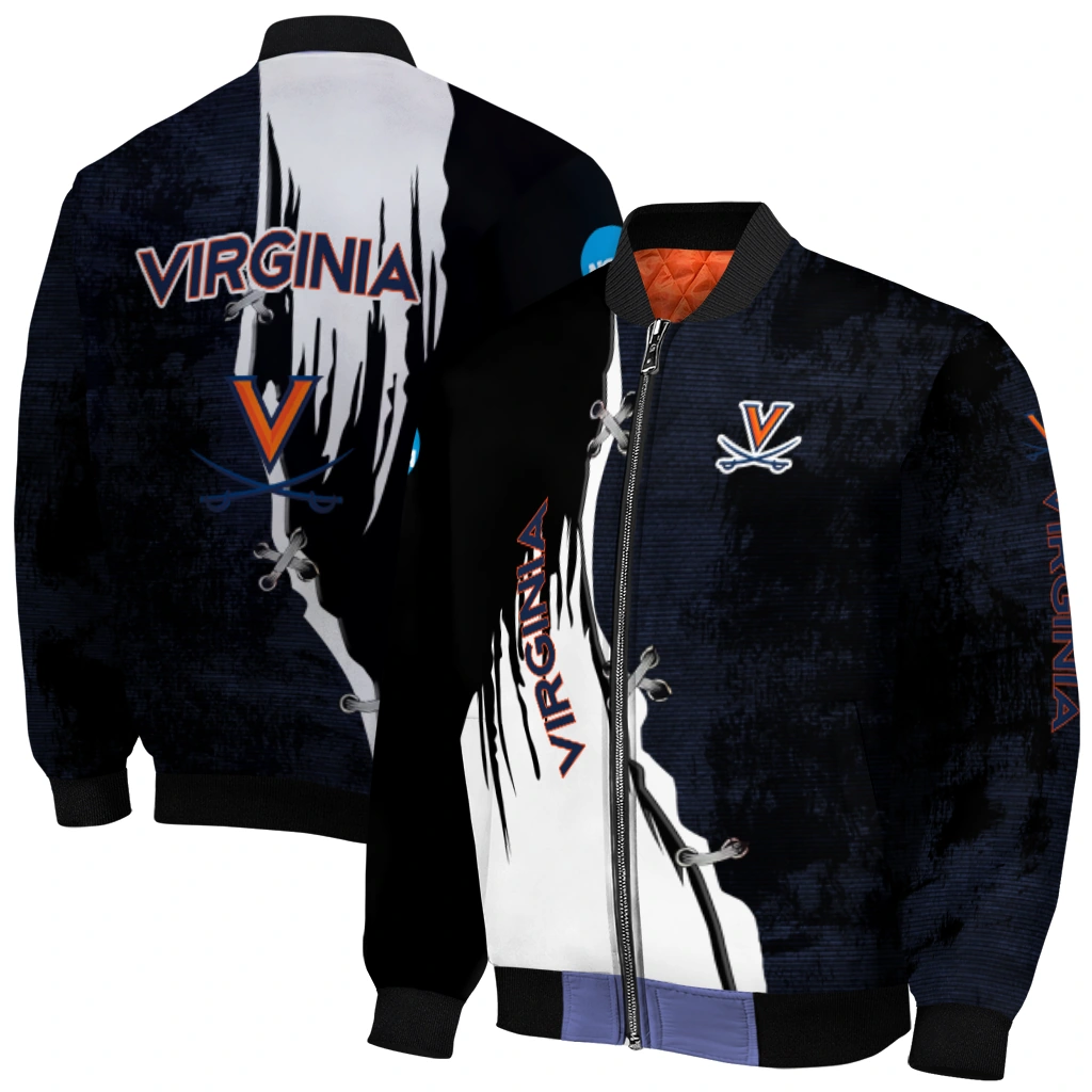 virginia cavaliers torn texture print blue black bomber jacket best selling virginia cavaliers torn texture print blue black bomber jacket best selling