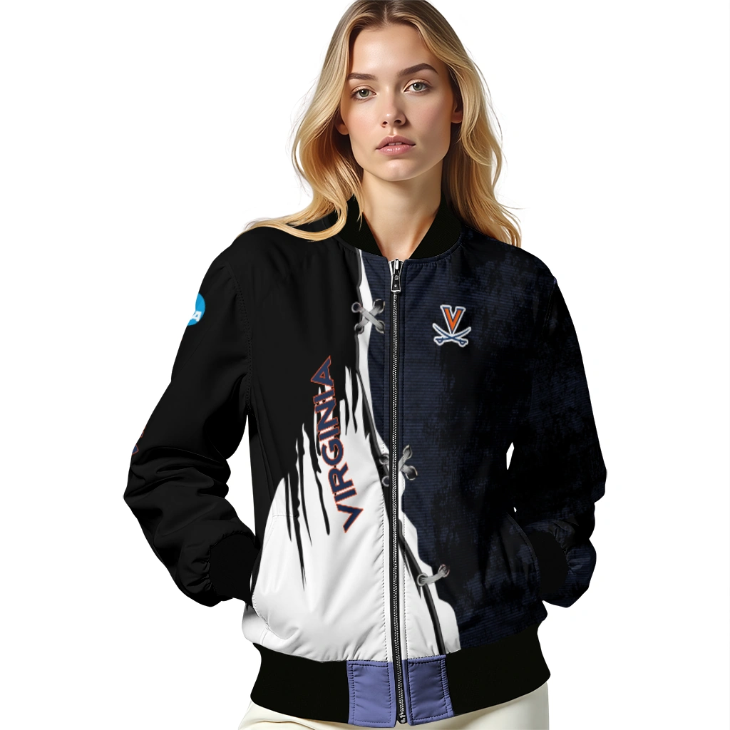 virginia cavaliers torn texture print blue black bomber jacket latest model virginia cavaliers torn texture print blue black bomber jacket latest model
